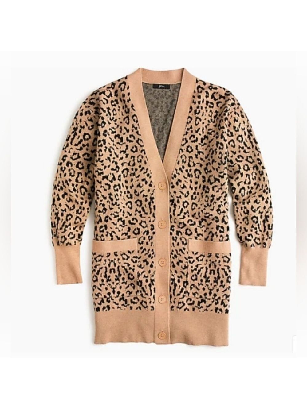 J. Crew V-Neck Cardigan Sweater Womens S Leopard Jacquard Long Button Down